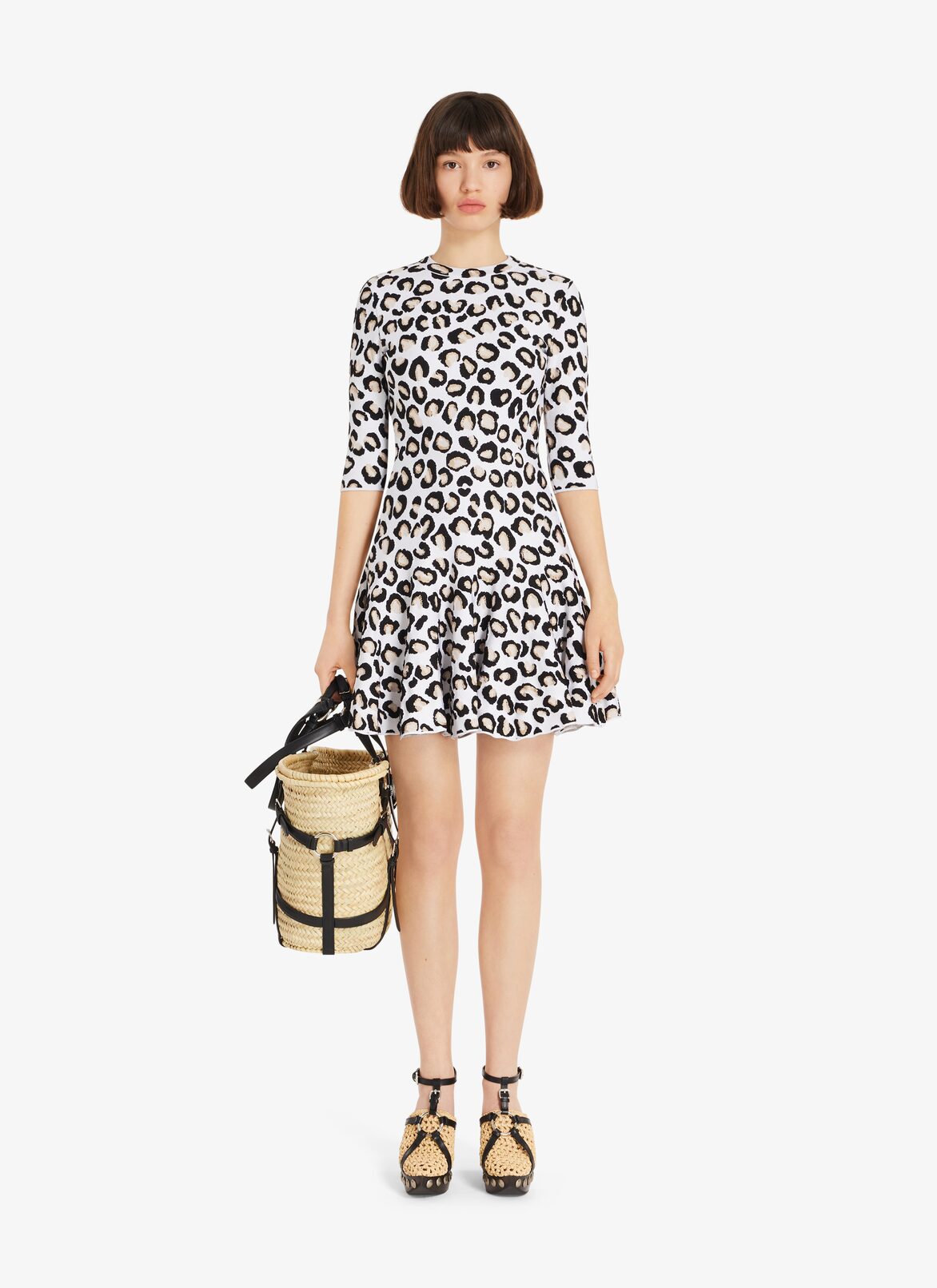 Leopard Skater dress ALAÏA WHITE/BLACK LEOPARD SKATER DRESS